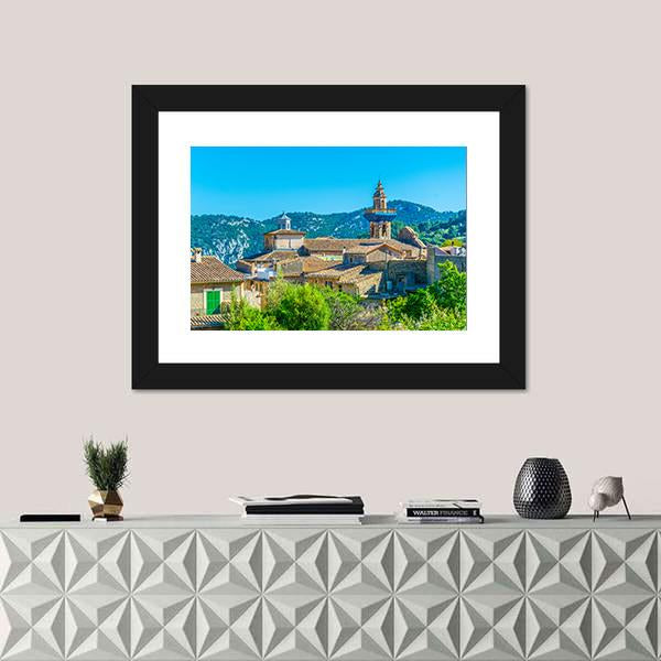View Of Valldemossa With Catholica Church Canvas Wall Art-1 Piece-Framed Print-20" x 16"-Tiaracle