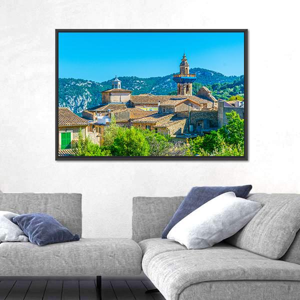 View Of Valldemossa With Catholica Church Canvas Wall Art-3 Horizontal-Gallery Wrap-25" x 16"-Tiaracle
