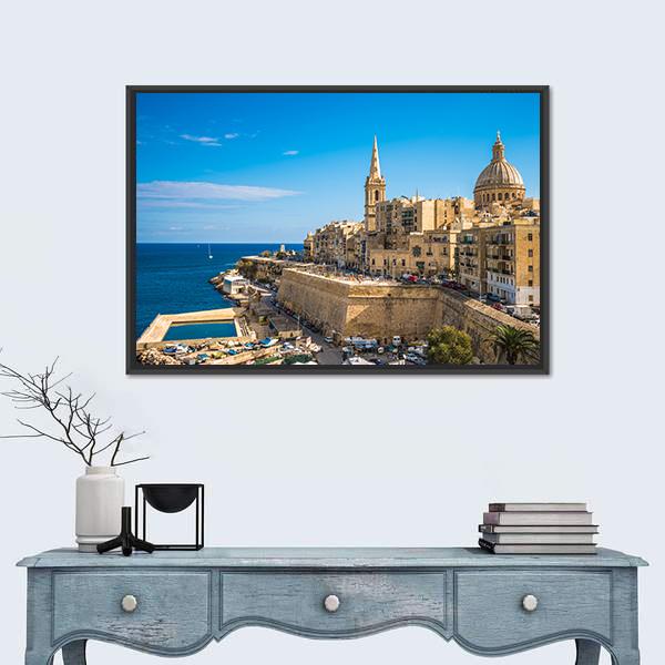 View Of Valletta City Canvas Wall Art-1 Piece-Floating Frame-24" x 16"-Tiaracle