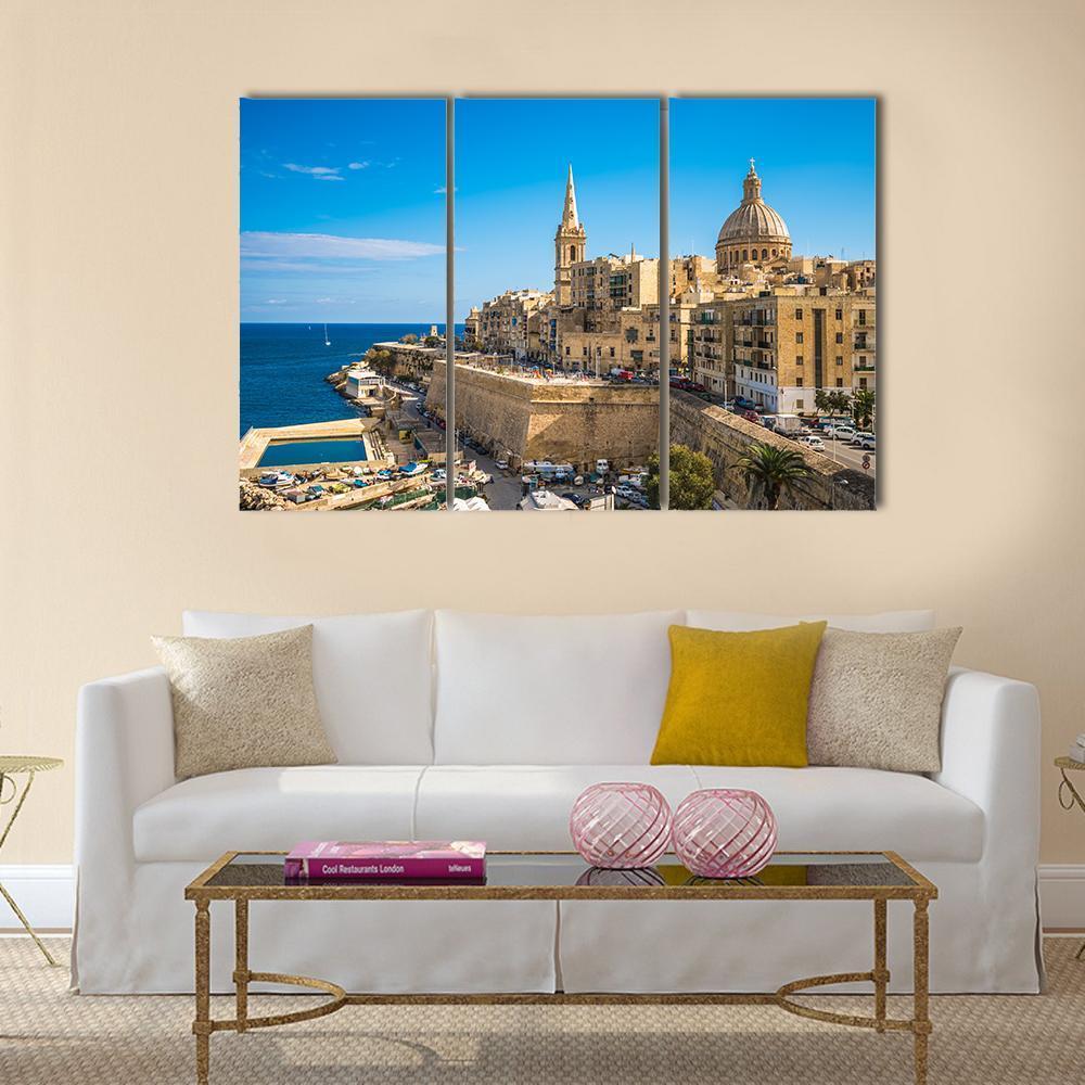 View Of Valletta City Canvas Wall Art-3 Horizontal-Gallery Wrap-37" x 24"-Tiaracle