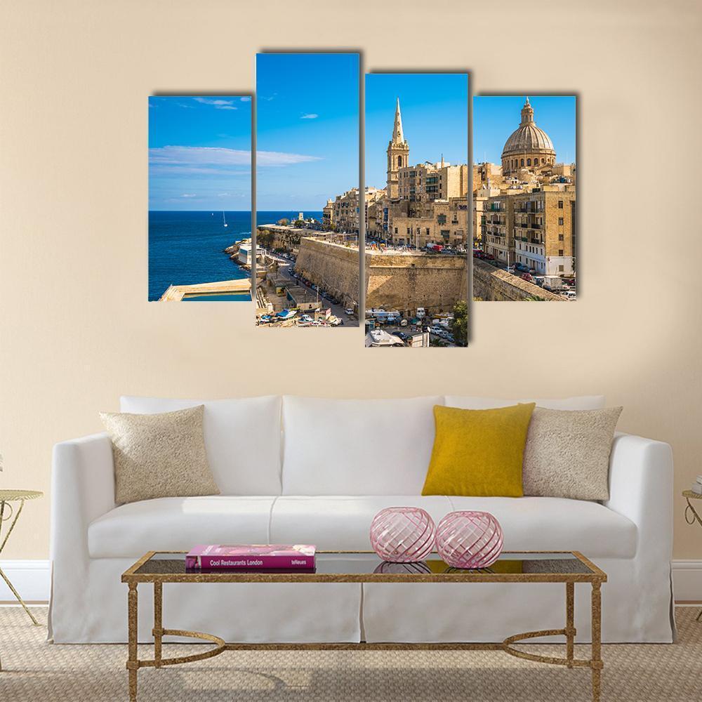 View Of Valletta City Canvas Wall Art-4 Pop-Gallery Wrap-50" x 32"-Tiaracle