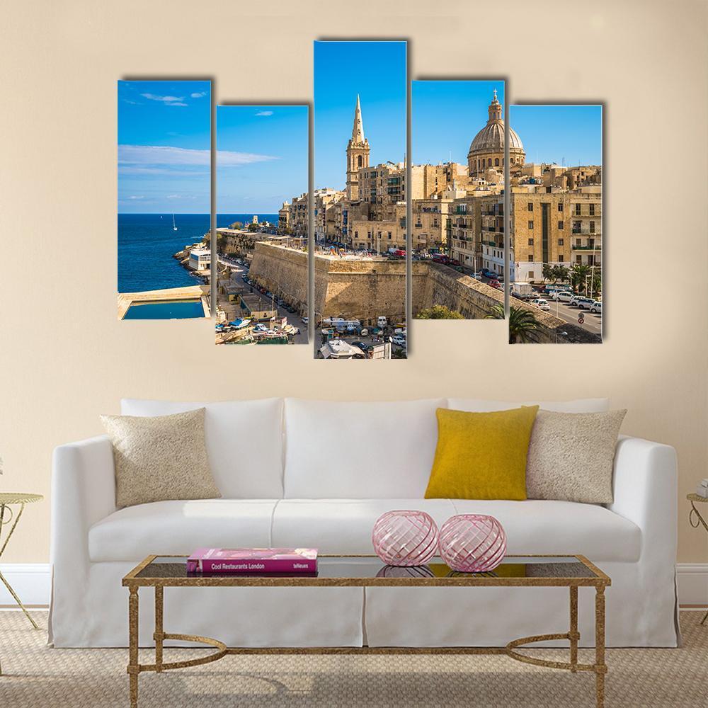 View Of Valletta City Canvas Wall Art-5 Pop-Gallery Wrap-47" x 32"-Tiaracle