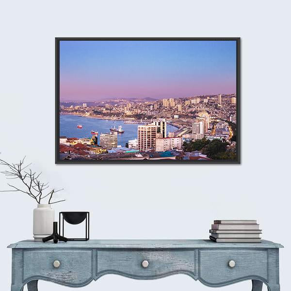 View Of Valparaiso Bay Canvas Wall Art-1 Piece-Floating Frame-24" x 16"-Tiaracle
