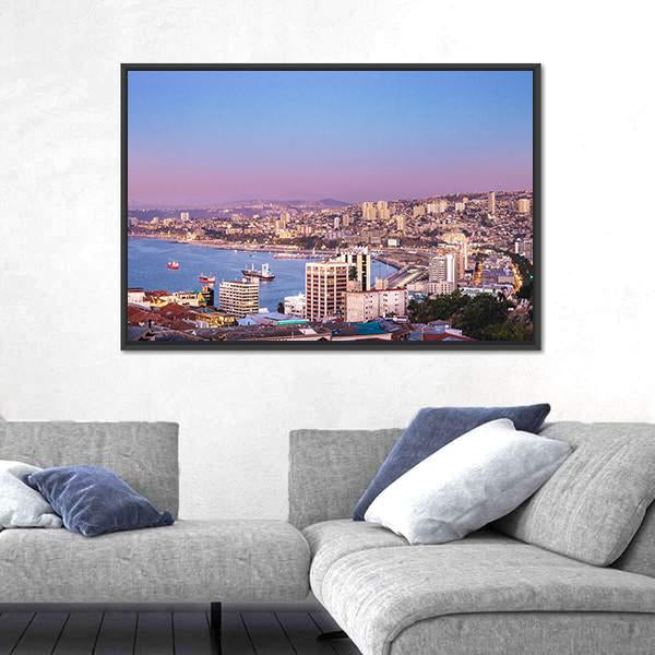 View Of Valparaiso Bay Canvas Wall Art-3 Horizontal-Gallery Wrap-25" x 16"-Tiaracle