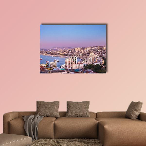 View Of Valparaiso Bay Canvas Wall Art-1 Piece-Gallery Wrap-48" x 32"-Tiaracle