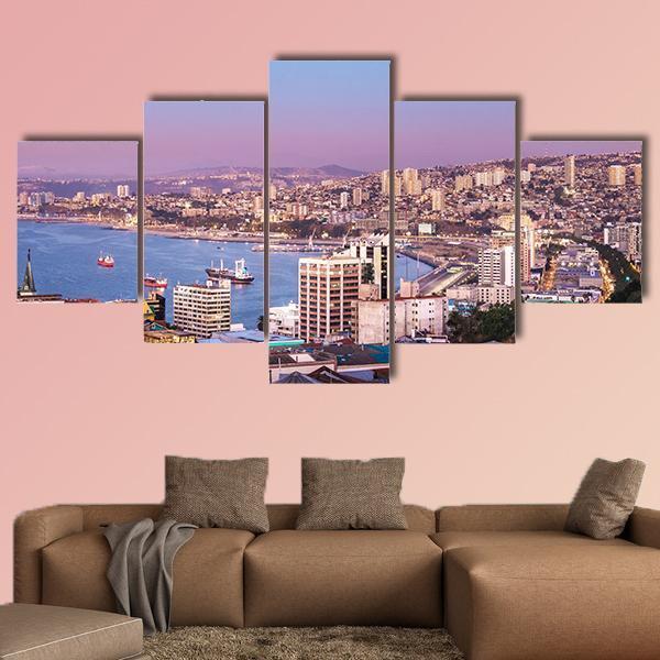 View Of Valparaiso Bay Canvas Wall Art-5 Star-Gallery Wrap-62" x 32"-Tiaracle