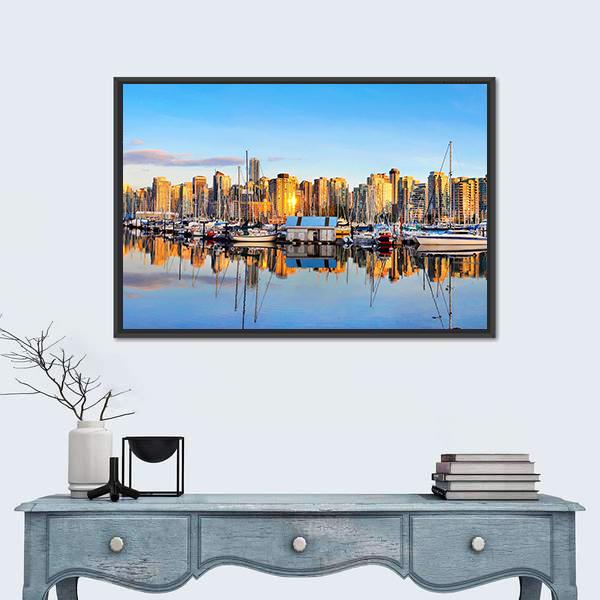 View Of Vancouver Skyline Canvas Wall Art-1 Piece-Floating Frame-24" x 16"-Tiaracle