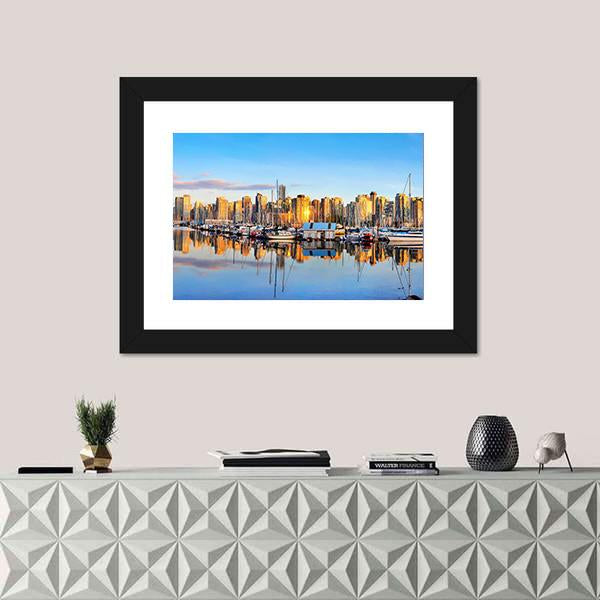 View Of Vancouver Skyline Canvas Wall Art-1 Piece-Framed Print-20" x 16"-Tiaracle