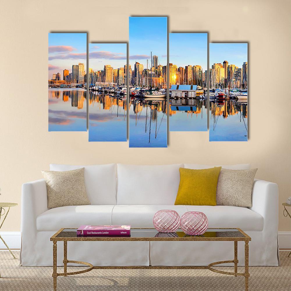 View Of Vancouver Skyline Canvas Wall Art-5 Pop-Gallery Wrap-47" x 32"-Tiaracle