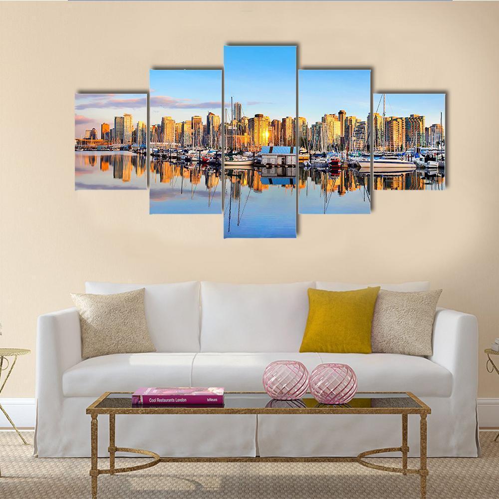 View Of Vancouver Skyline Canvas Wall Art-5 Star-Gallery Wrap-62" x 32"-Tiaracle