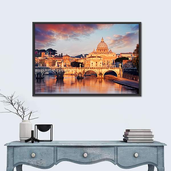 View Of Vatican City With St Peter Canvas Wall Art-1 Piece-Floating Frame-24" x 16"-Tiaracle