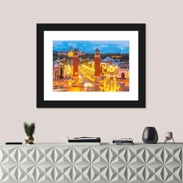 View Of Venetian Columns At Night In Catalonia Canvas Wall Art-1 Piece-Framed Print-20" x 16"-Tiaracle