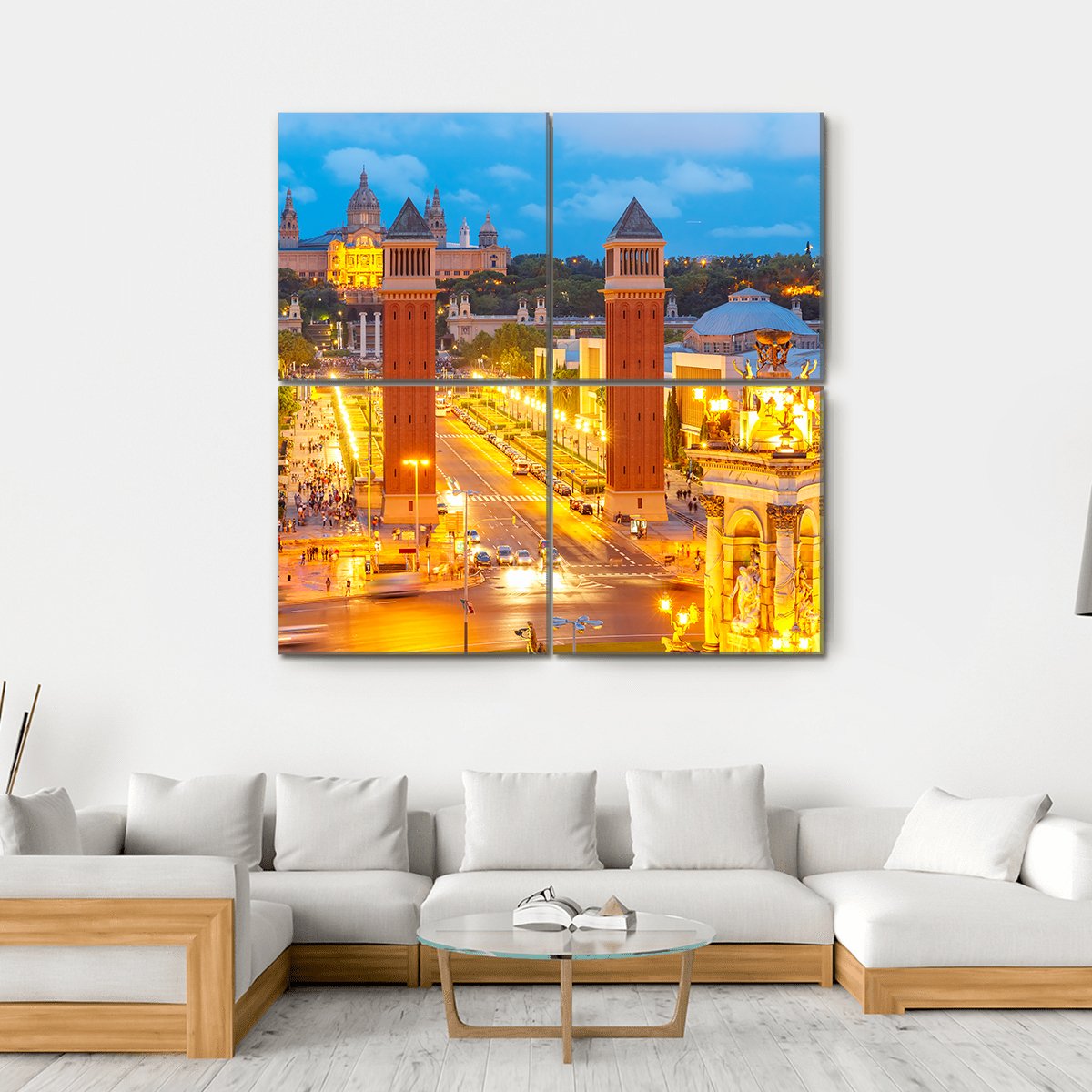 View Of Venetian Columns At Night In Catalonia Canvas Wall Art-4 Square-Gallery Wrap-17" x 17"-Tiaracle