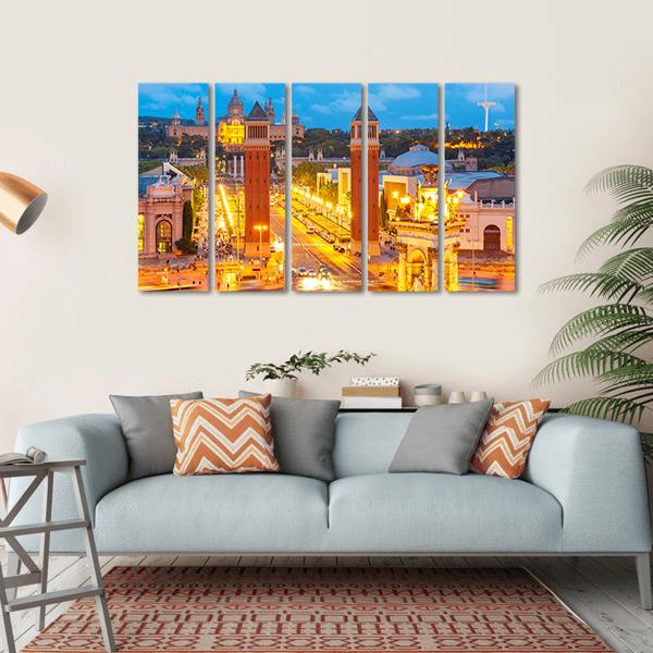 View Of Venetian Columns At Night In Catalonia Canvas Wall Art-5 Horizontal-Gallery Wrap-22" x 12"-Tiaracle