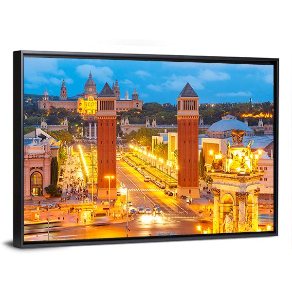 View Of Venetian Columns At Night In Catalonia Canvas Wall Art-3 Horizontal-Gallery Wrap-25" x 16"-Tiaracle