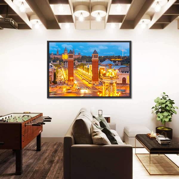 View Of Venetian Columns At Night In Catalonia Canvas Wall Art-3 Horizontal-Gallery Wrap-25" x 16"-Tiaracle
