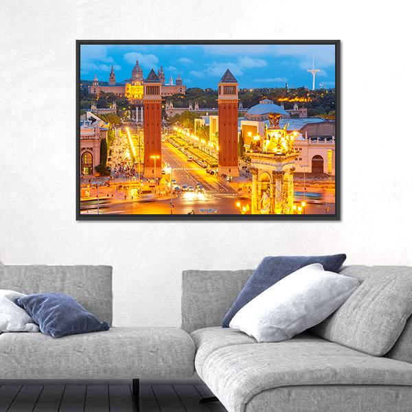 View Of Venetian Columns At Night In Catalonia Canvas Wall Art-3 Horizontal-Gallery Wrap-25" x 16"-Tiaracle