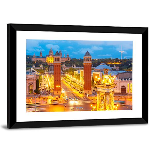View Of Venetian Columns At Night In Catalonia Canvas Wall Art-3 Horizontal-Gallery Wrap-25" x 16"-Tiaracle