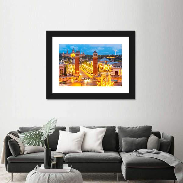 View Of Venetian Columns At Night In Catalonia Canvas Wall Art-3 Horizontal-Gallery Wrap-25" x 16"-Tiaracle