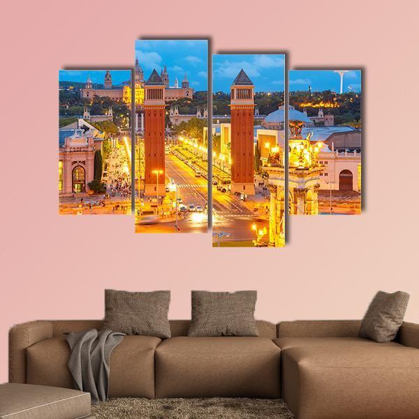 View Of Venetian Columns At Night In Catalonia Canvas Wall Art-4 Pop-Gallery Wrap-50" x 32"-Tiaracle