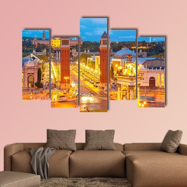 View Of Venetian Columns At Night In Catalonia Canvas Wall Art-5 Pop-Gallery Wrap-47" x 32"-Tiaracle