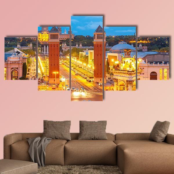 View Of Venetian Columns At Night In Catalonia Canvas Wall Art-5 Star-Gallery Wrap-62" x 32"-Tiaracle