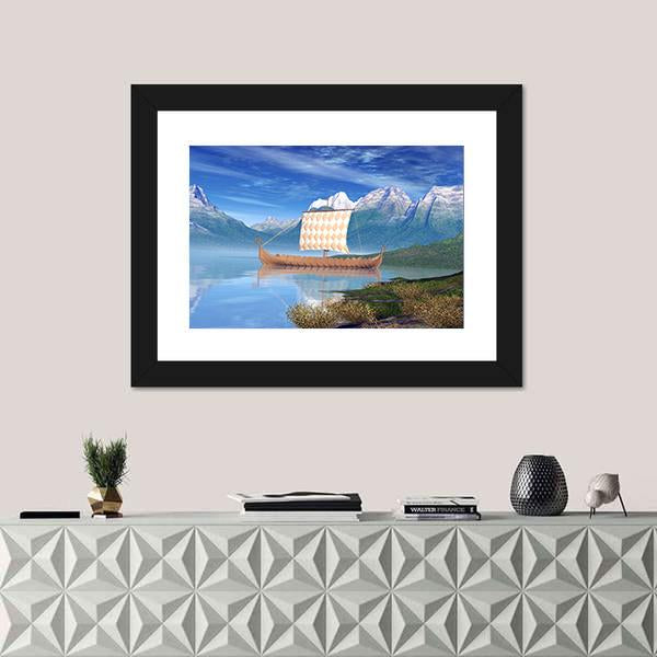 View Of Viking Ship Canvas Wall Art-1 Piece-Framed Print-20" x 16"-Tiaracle