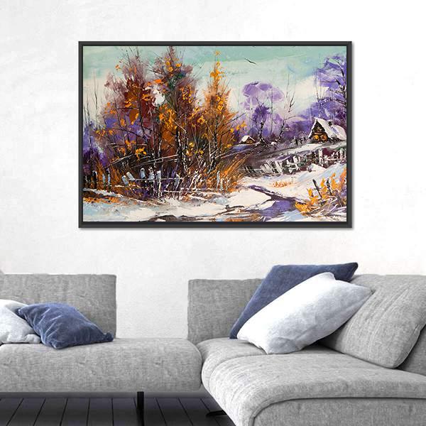 View Of Village In Winter Canvas Wall Art-5 Horizontal-Gallery Wrap-22" x 12"-Tiaracle