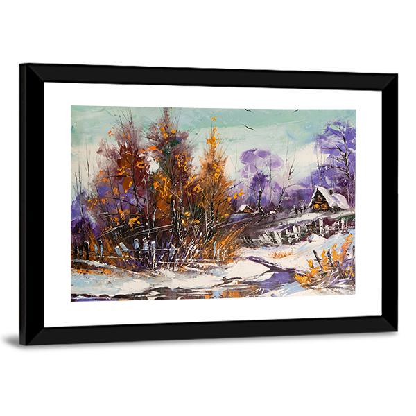 View Of Village In Winter Canvas Wall Art-5 Horizontal-Gallery Wrap-22" x 12"-Tiaracle