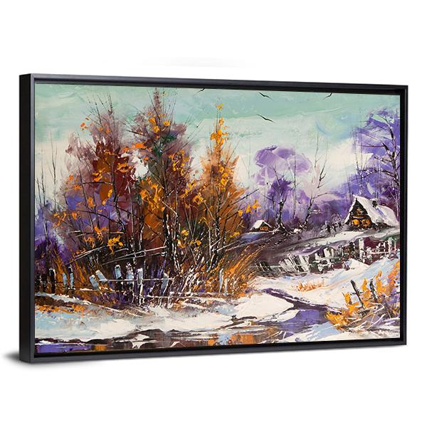 View Of Village In Winter Canvas Wall Art-5 Horizontal-Gallery Wrap-22" x 12"-Tiaracle