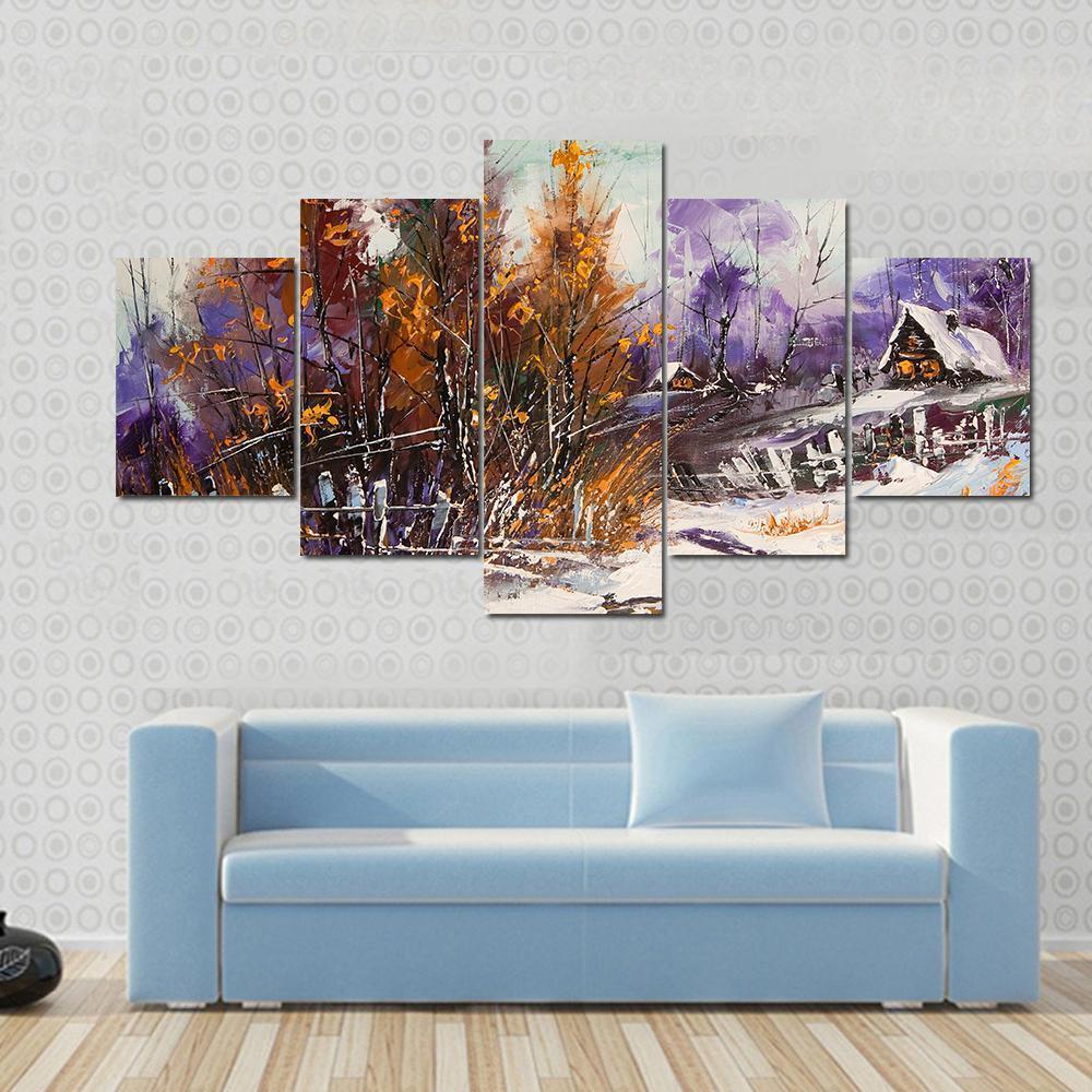 View Of Village In Winter Canvas Wall Art-3 Horizontal-Gallery Wrap-37" x 24"-Tiaracle