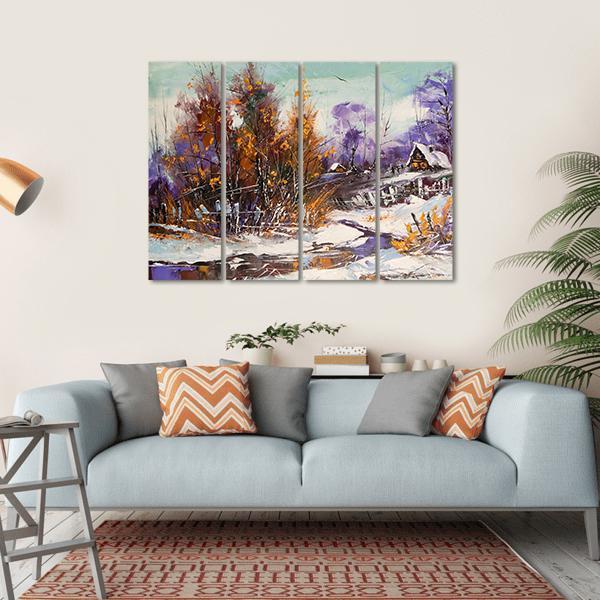 View Of Village In Winter Canvas Wall Art-4 Horizontal-Gallery Wrap-34" x 24"-Tiaracle