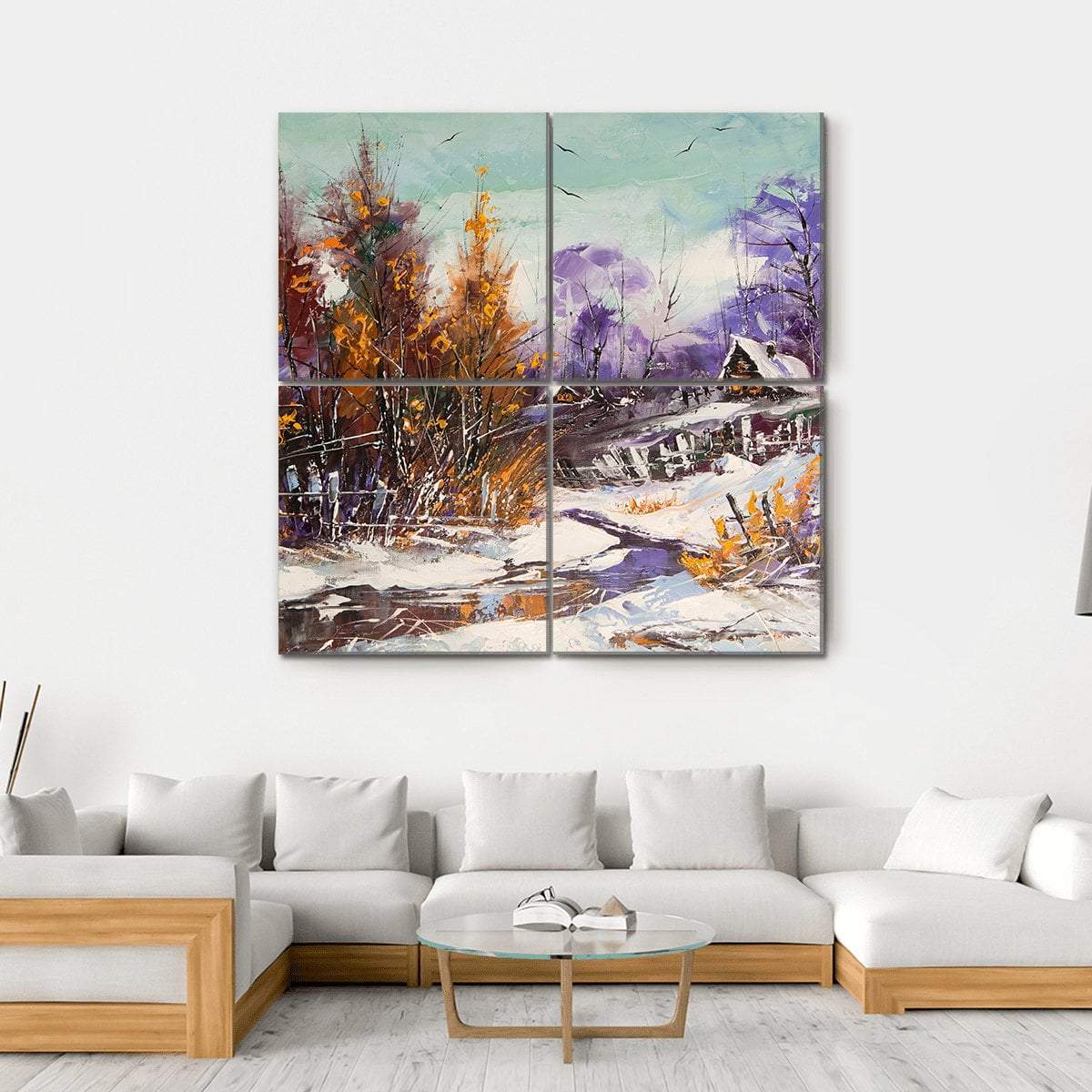 View Of Village In Winter Canvas Wall Art-4 Square-Gallery Wrap-17" x 17"-Tiaracle