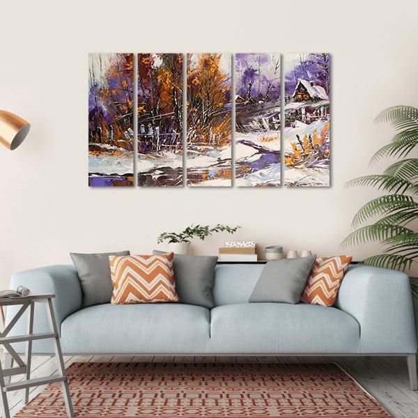View Of Village In Winter Canvas Wall Art-5 Horizontal-Gallery Wrap-22" x 12"-Tiaracle