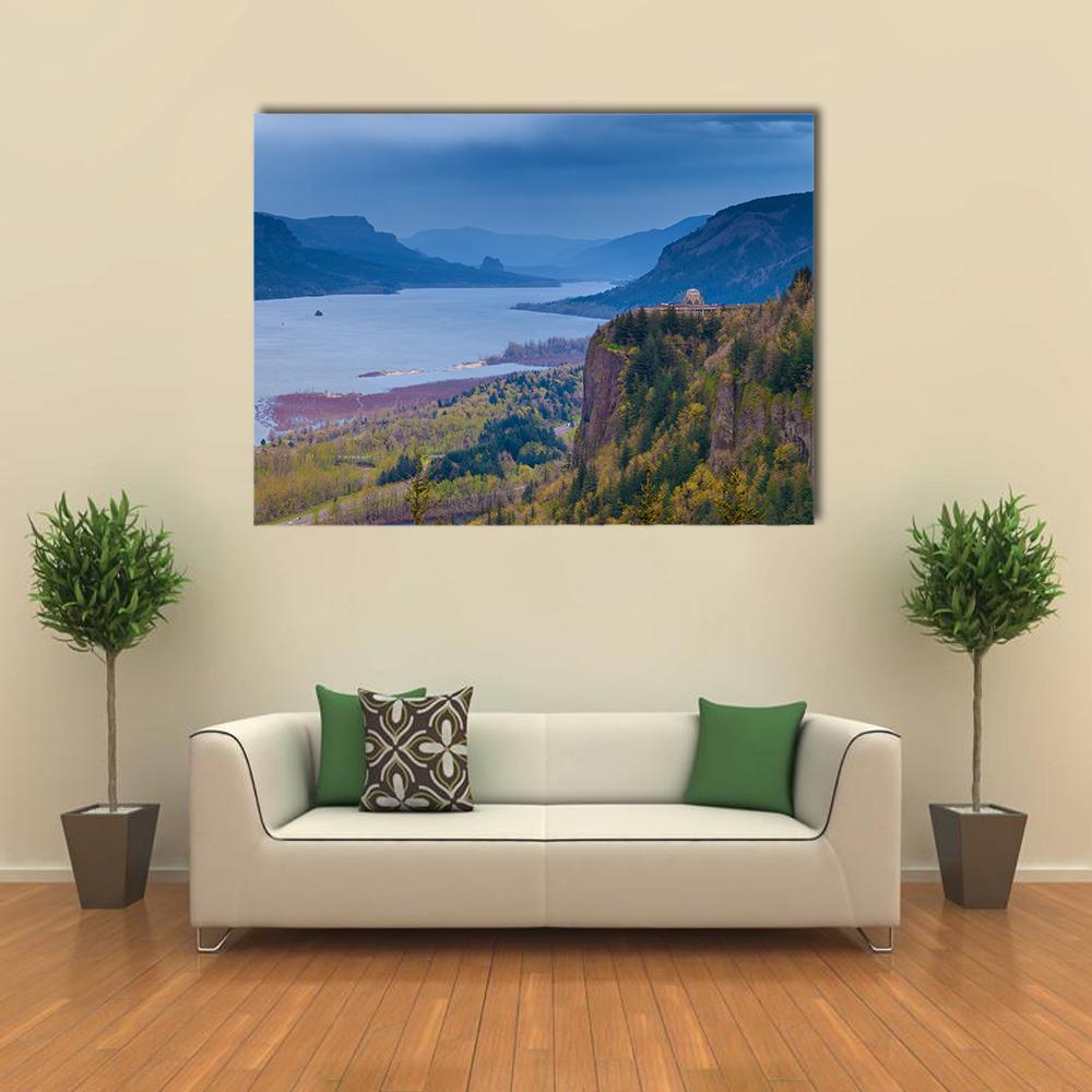 View Of Vista House And Columbia River Canvas Wall Art-5 Horizontal-Gallery Wrap-22" x 12"-Tiaracle