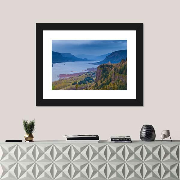 View Of Vista House And Columbia River Canvas Wall Art-1 Piece-Framed Print-20" x 16"-Tiaracle