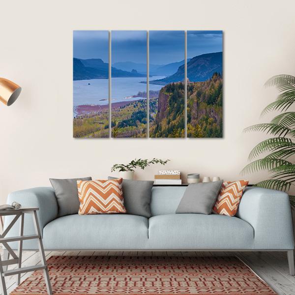 View Of Vista House And Columbia River Canvas Wall Art-4 Horizontal-Gallery Wrap-34" x 24"-Tiaracle