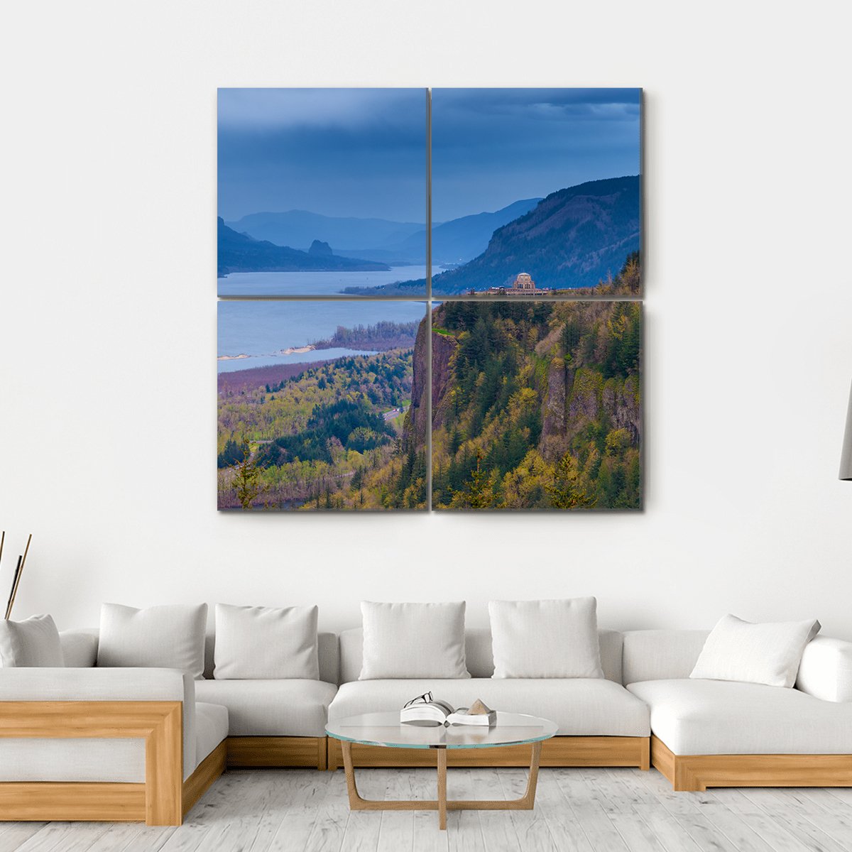 View Of Vista House And Columbia River Canvas Wall Art-4 Square-Gallery Wrap-17" x 17"-Tiaracle