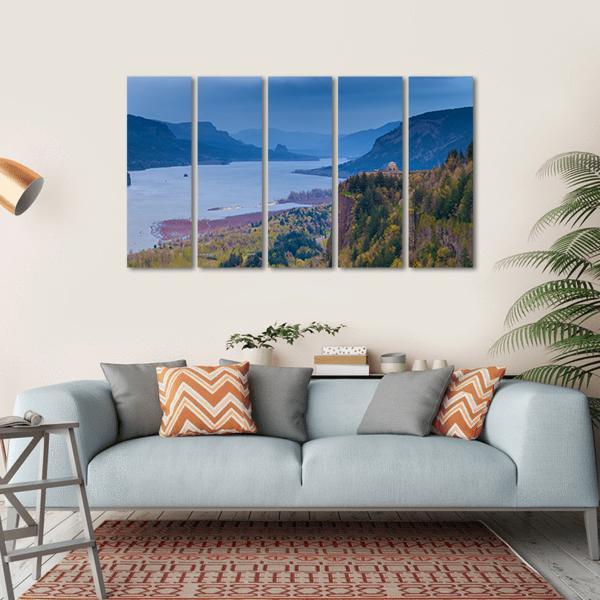 View Of Vista House And Columbia River Canvas Wall Art-5 Horizontal-Gallery Wrap-22" x 12"-Tiaracle