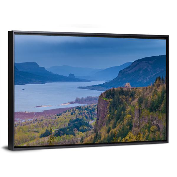 View Of Vista House And Columbia River Canvas Wall Art-3 Horizontal-Gallery Wrap-25" x 16"-Tiaracle