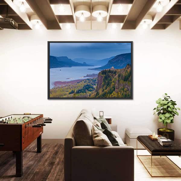 View Of Vista House And Columbia River Canvas Wall Art-5 Horizontal-Gallery Wrap-22" x 12"-Tiaracle