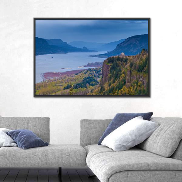 View Of Vista House And Columbia River Canvas Wall Art-5 Horizontal-Gallery Wrap-22" x 12"-Tiaracle