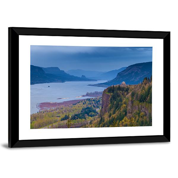 View Of Vista House And Columbia River Canvas Wall Art-5 Horizontal-Gallery Wrap-22" x 12"-Tiaracle