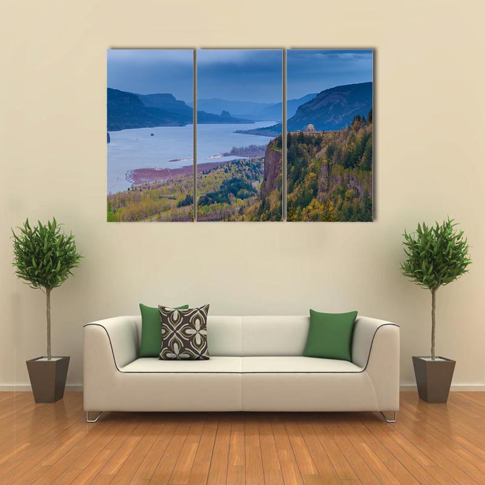 View Of Vista House And Columbia River Canvas Wall Art-3 Horizontal-Gallery Wrap-37" x 24"-Tiaracle