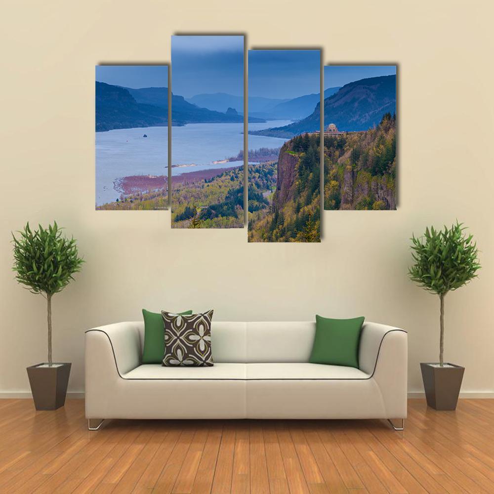 View Of Vista House And Columbia River Canvas Wall Art-4 Pop-Gallery Wrap-50" x 32"-Tiaracle