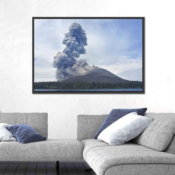 View Of Volcano Eruption Anak Krakatau Indonesia Canvas Wall Art-5 Horizontal-Gallery Wrap-22" x 12"-Tiaracle