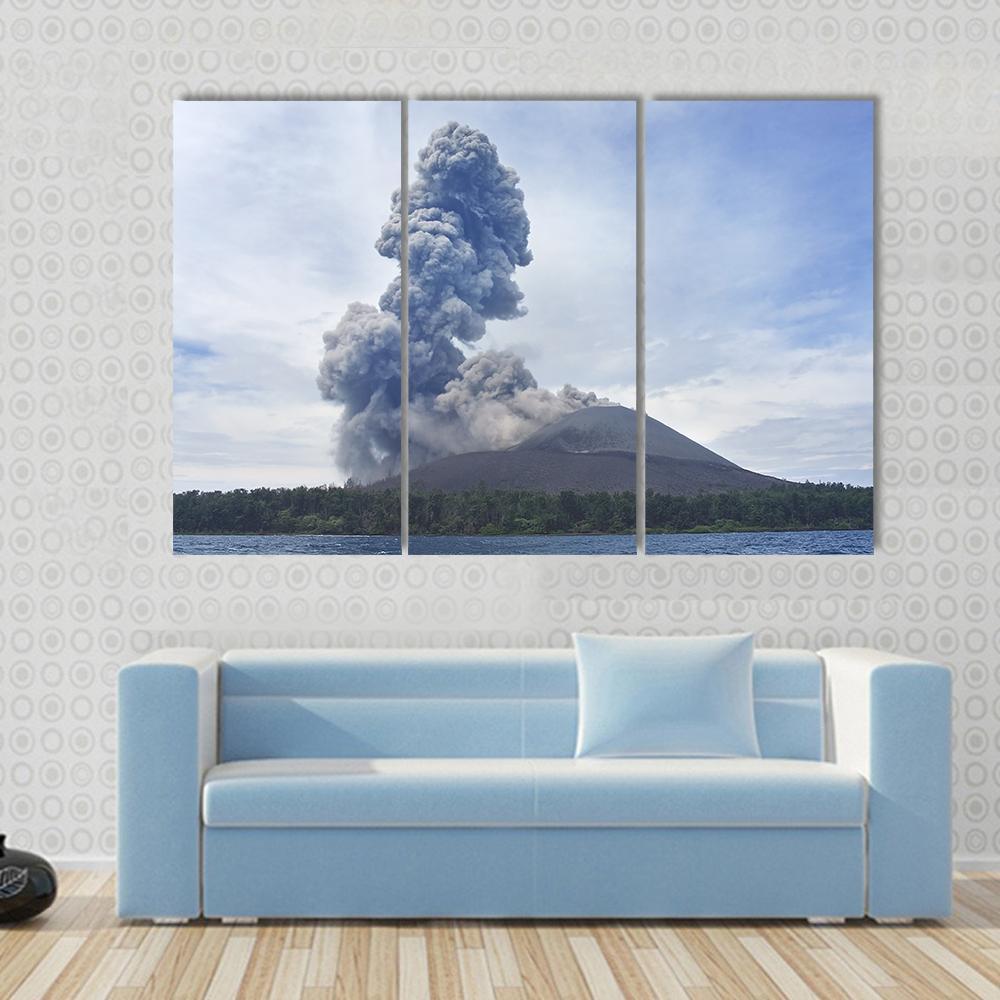 View Of Volcano Eruption Anak Krakatau Indonesia Canvas Wall Art-3 Horizontal-Gallery Wrap-37" x 24"-Tiaracle