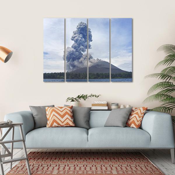 View Of Volcano Eruption Anak Krakatau Indonesia Canvas Wall Art-4 Horizontal-Gallery Wrap-34" x 24"-Tiaracle