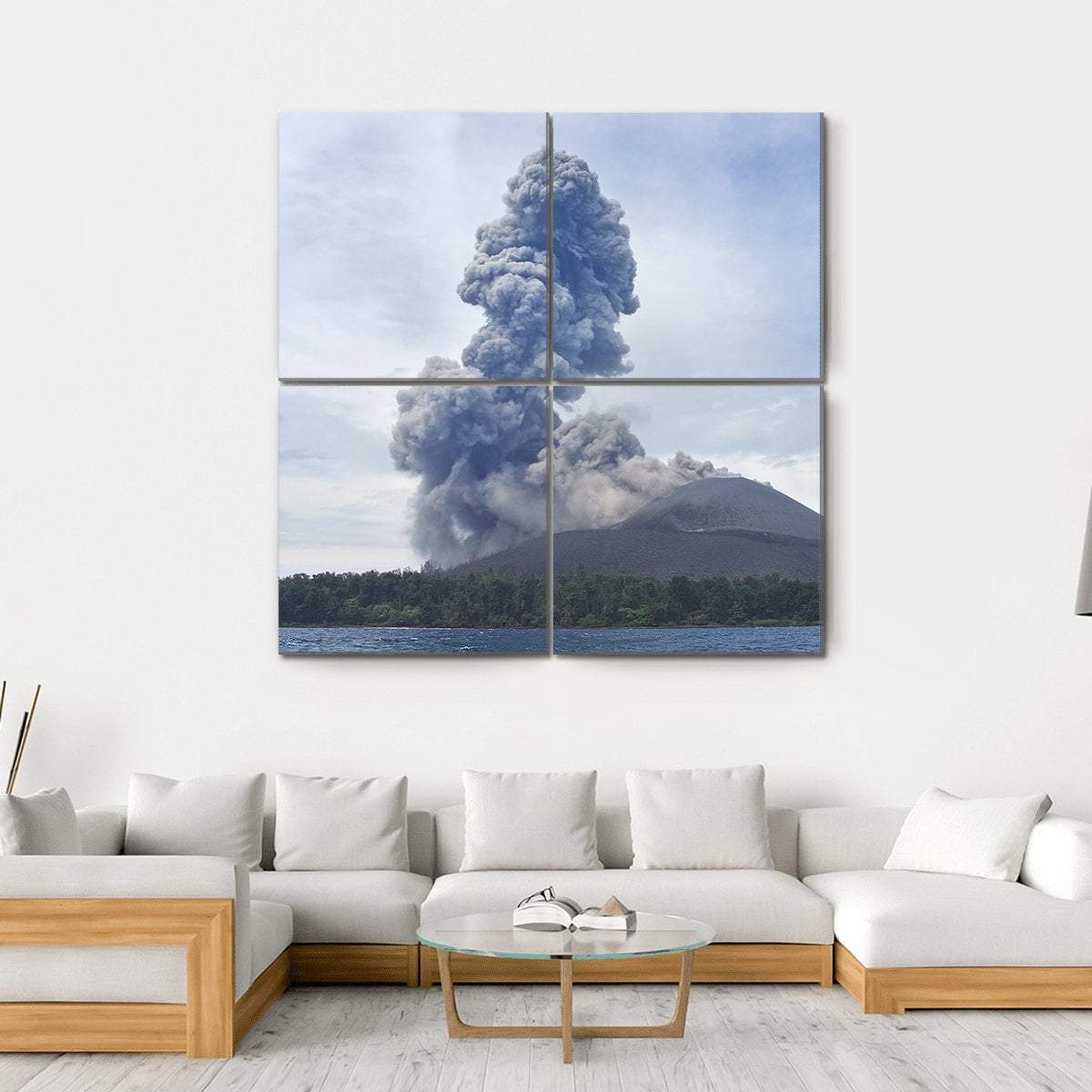 View Of Volcano Eruption Anak Krakatau Indonesia Canvas Wall Art-4 Square-Gallery Wrap-17" x 17"-Tiaracle