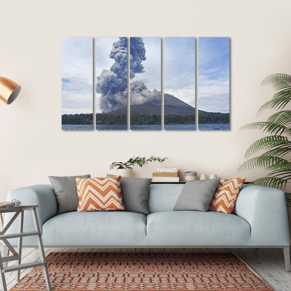 View Of Volcano Eruption Anak Krakatau Indonesia Canvas Wall Art-5 Horizontal-Gallery Wrap-22" x 12"-Tiaracle